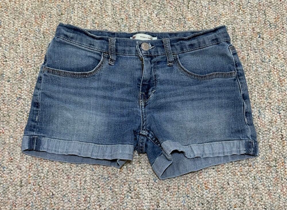Levis Girls Size 14 Adjustable Waist Shorty Short Denim Shorts Medium Wash Blue